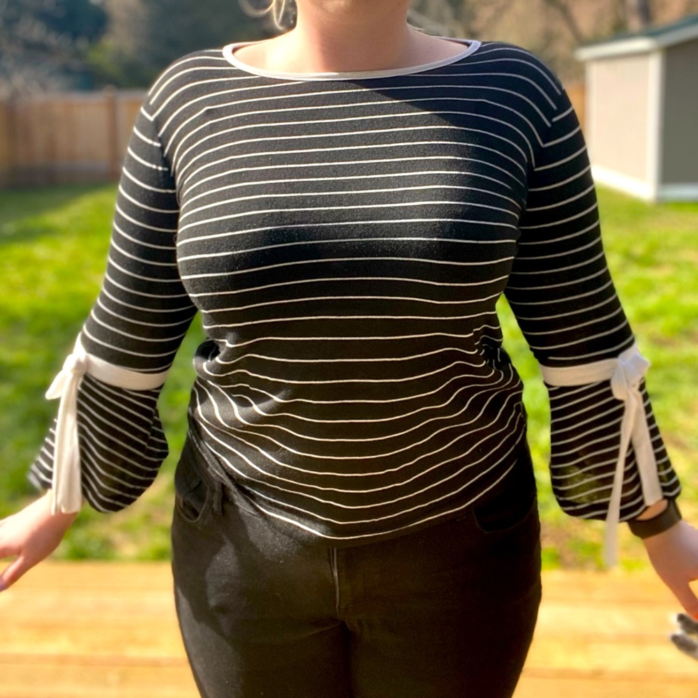 Adorable Bell Sleeve Striped Shirt